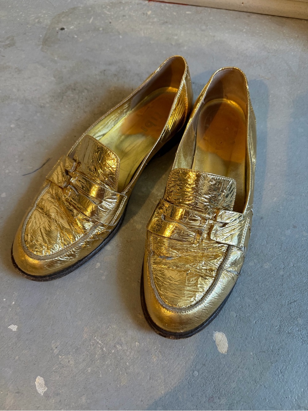 Tibi Metallic Gold Penny Loafers